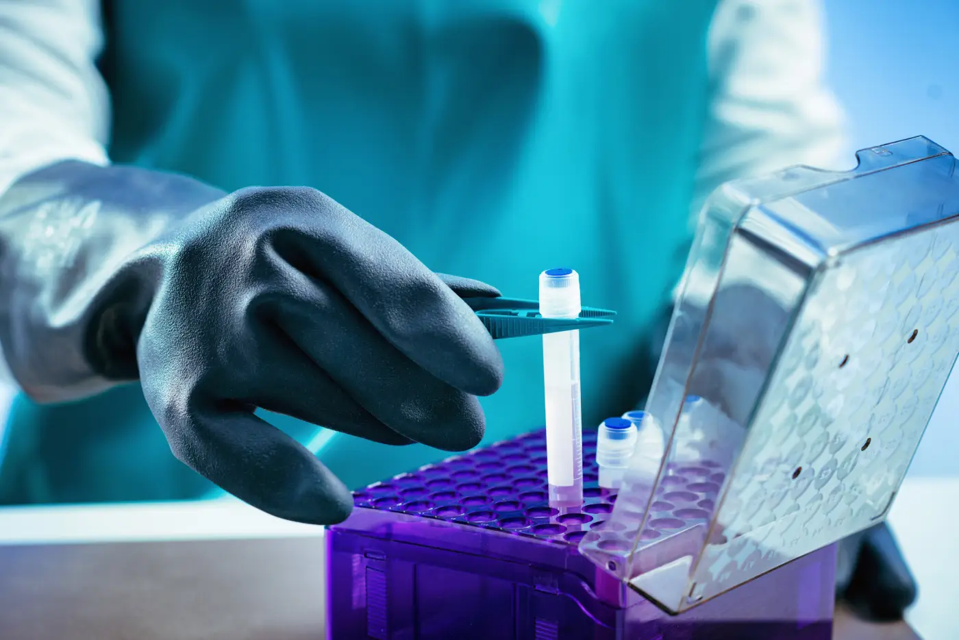 close-up shot of a doctor in sterile gloves preparing to collect umbilical cord Stem Cells