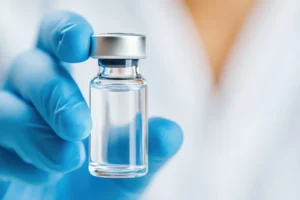 Close-up of peptide supplement vial symbolizing BPC-157