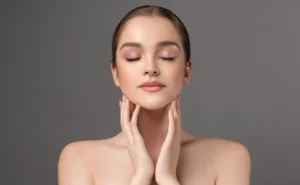 Close-up of a woman receiving a Salmon Sperm Facial for glowing, youthful, and radiant skin